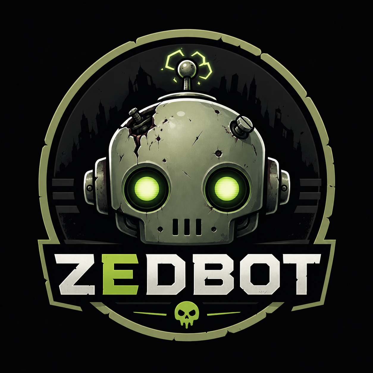 ZedBot robot logo with green eyes